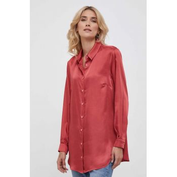 Sisley camasa femei, culoarea rosu, cu guler clasic, regular