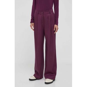 Sisley pantaloni femei, culoarea violet, lat, high waist