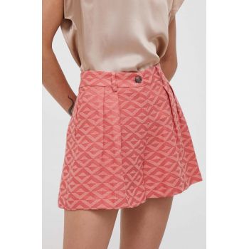 Sisley pantaloni scurti femei, culoarea roz, modelator, high waist