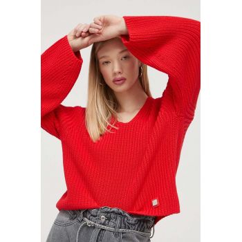 HUGO pulover de bumbac culoarea rosu, călduros