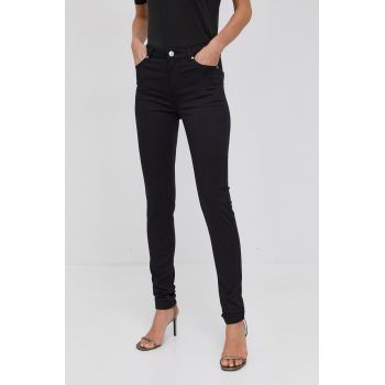 Morgan Pantaloni femei, culoarea negru, mulat, medium waist