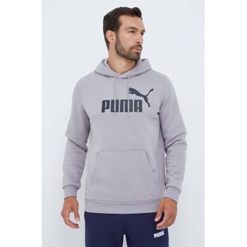 Puma bluză bărbați, culoarea gri, cu glugă, imprimeu 586687