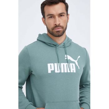 Puma bluză bărbați, culoarea verde, cu glugă, imprimeu 586687