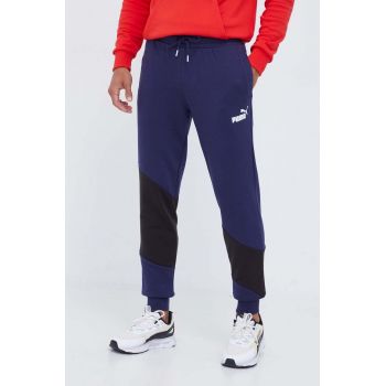 Puma pantaloni de trening culoarea albastru marin, cu imprimeu de firma originali