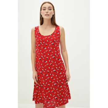 Rochie midi cu decolteu rotund si imprimeu