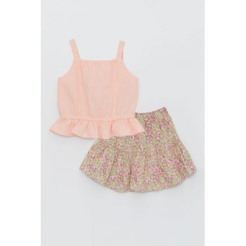 Set de fusta cu imprimeu floral si top - 2 piese