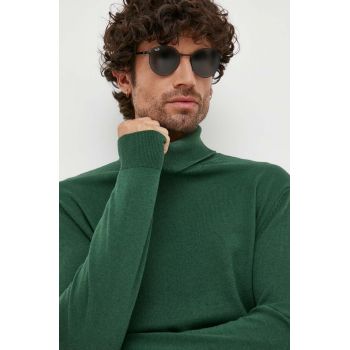 United Colors of Benetton pulover din amestec de lana barbati, culoarea verde, light, cu guler