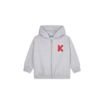 Kenzo Kids bluza copii culoarea gri, cu glugă, cu imprimeu de firma original