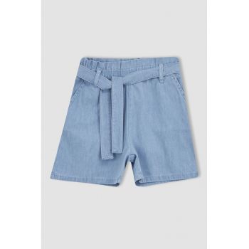 Pantaloni scurti cu talie inalta si cordon in talie