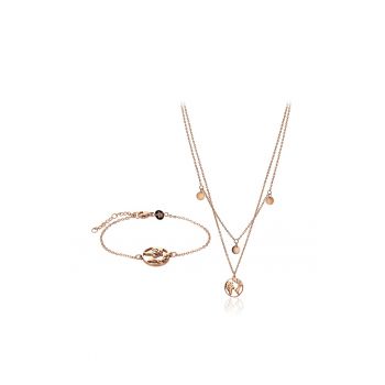 Set de colier cu doua siraguri si bratara cu talisman - Auriu rose