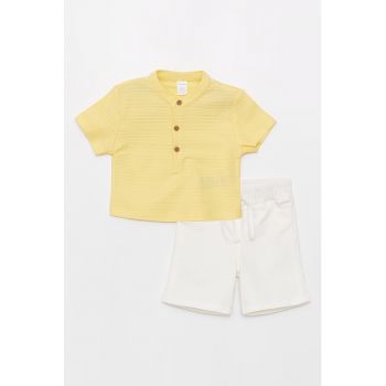 Set de tricou si pantaloni scurti cu model uni