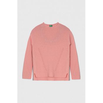 United Colors of Benetton pulover de lână pentru copii culoarea roz, light