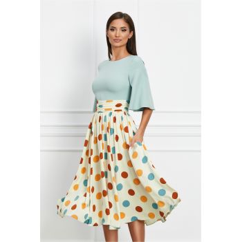 Rochie Dy Fashion cu buline pe fusta si bust verde mint