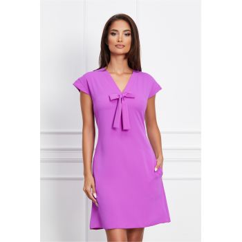 Rochie Dy Fashion magenta cu buzunare si funda la bust