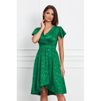 Rochie Moze verde din satin cu imprimeu discret si crepeu la reducere