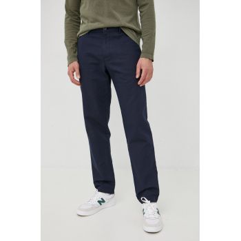 Sisley pantaloni din amestec de in barbati, culoarea albastru marin, mulata