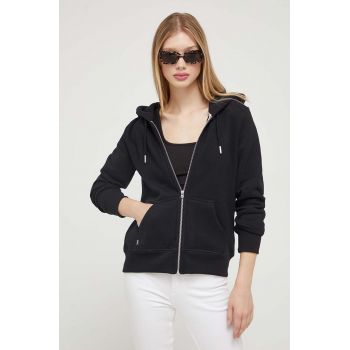 Superdry bluza femei, culoarea negru, cu glugă, neted