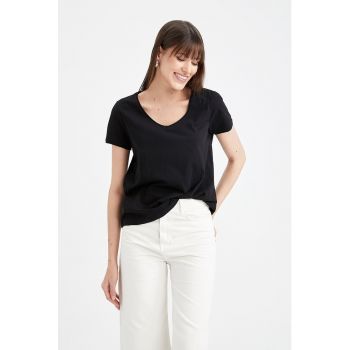Tricou de bumbac cu decolteu in V