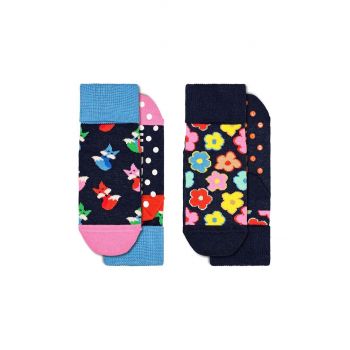 Happy Socks sosete copii Antislip Fox & Flower 2-pack culoarea albastru marin