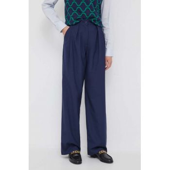 United Colors of Benetton pantaloni femei, culoarea albastru marin, lat, high waist