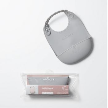 Baveta bebelusi Miniware Roll & Lock, 100% din silicon alimentar, Grey