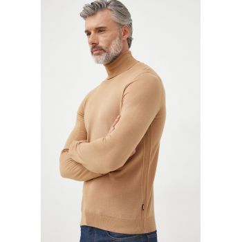 BOSS pulover de lana barbati, culoarea bej, light, cu guler