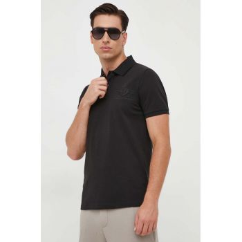 Gant polo de bumbac culoarea negru, cu imprimeu de firma original