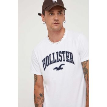Hollister Co. tricou din bumbac culoarea alb, cu imprimeu