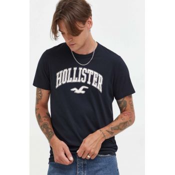 Hollister Co. tricou din bumbac culoarea negru, cu imprimeu
