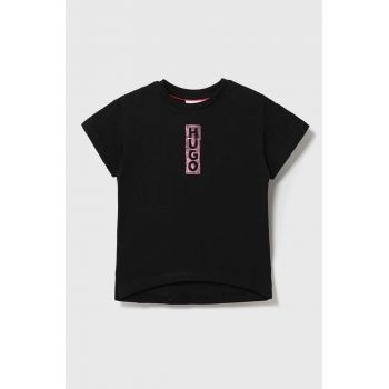 HUGO tricou de bumbac pentru copii culoarea negru, cu imprimeu
