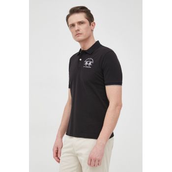 La Martina tricou polo barbati, culoarea negru, neted