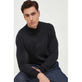 North Sails pulover din amestec de lana barbati, culoarea negru, light, cu turtleneck ieftin