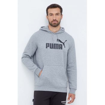 Puma bluza barbati, culoarea gri, cu glugă, cu imprimeu ieftin