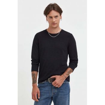 Samsoe Samsoe longsleeve din bumbac culoarea negru, uni