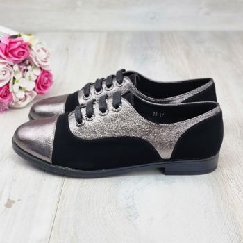 Pantofi Casual Dama Negru/Gri Cu Siret Paige ieftini