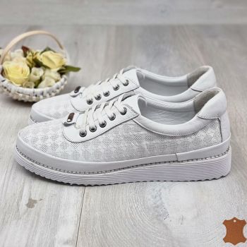 Pantofi Casual Dama Sport Albi Piele Naturala Patina