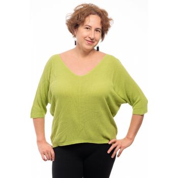 Bluza fin tricotata cu maneca fluture 3 4, verde deschis