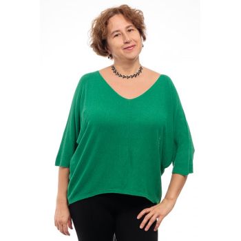 Bluza fin tricotata cu maneca fluture 3 4, verde smarald ieftina
