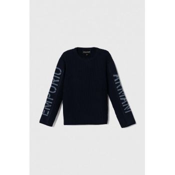 Emporio Armani pulover pentru copii din amestec de lana culoarea albastru marin