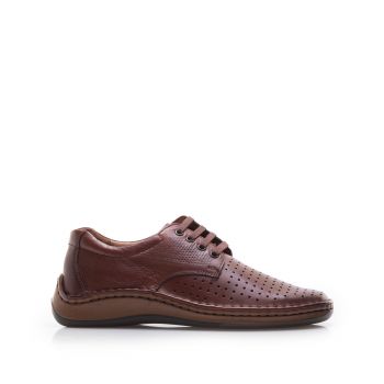 Pantofi casual barbati din piele naturala,Leofex - 594-1 Cognac Box la reducere