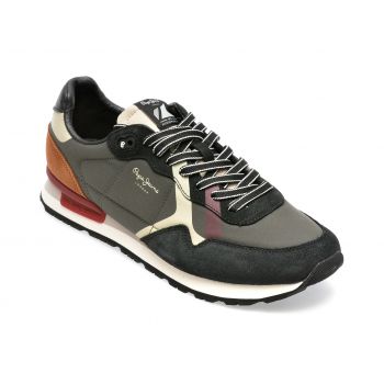 Pantofi PEPE JEANS negri, MS30984, din piele intoarsa si material textil