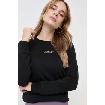Armani Exchange bluza femei, culoarea negru, cu imprimeu