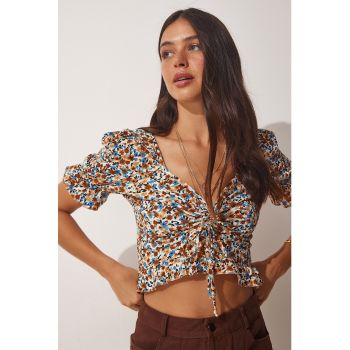 Bluza crop cu imprimeu floral