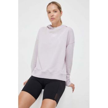 New Balance bluza femei, culoarea roz, cu glugă, cu imprimeu