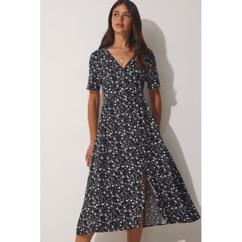 Rochie midi evazata cu model floral