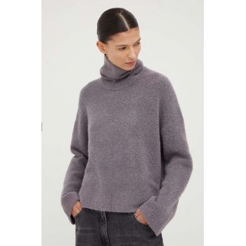 Samsoe Samsoe pulover de lână femei, culoarea gri, călduros, cu guler