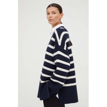 Samsoe Samsoe pulover din amestec de lână femei, culoarea bleumarin, călduros