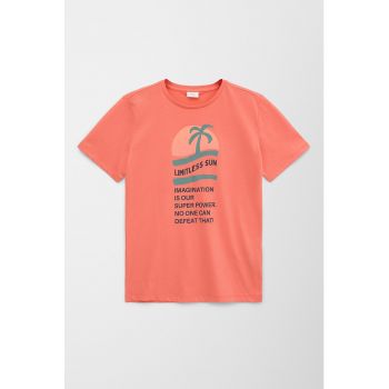 Tricou cu imprimeu text si tropical