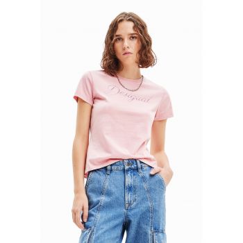 Tricou slim fit cu aplicatie logo din strasuri