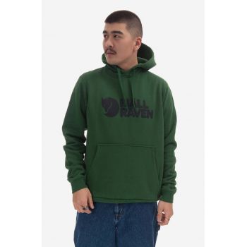 Fjallraven hanorac de bumbac Logo Hoodie bărbați, culoarea verde, cu glugă, cu imprimeu F84144